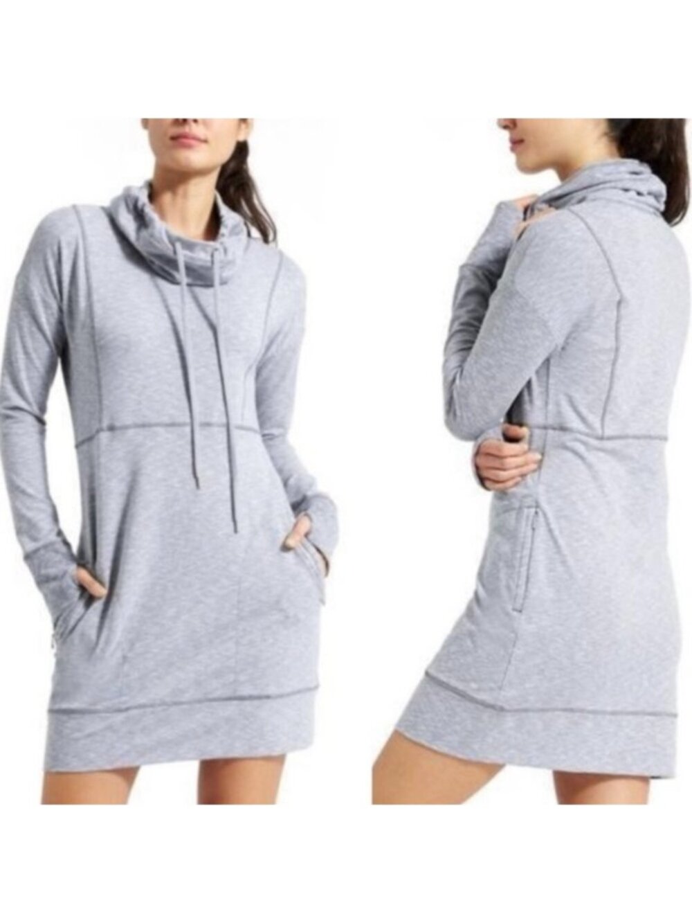 ATHLETA Heather Gray Gym to Street Women's Cowl Neck Sweatshirt Dress Size Small